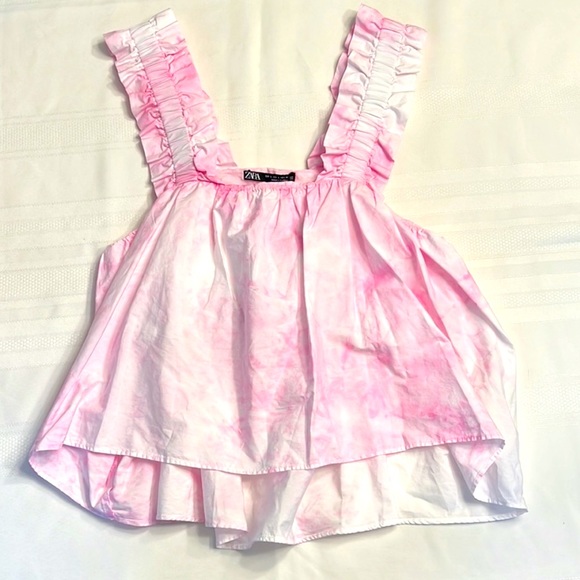 New Zara Pink Tie Dye Poplin Top - Picture 7 of 14